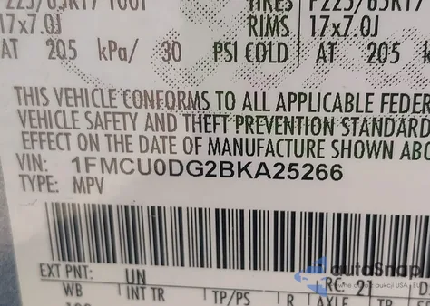 2011 Ford Escape Xlt z USA, uszkodzony, nr VIN 1FMCU0DG2BKA25266